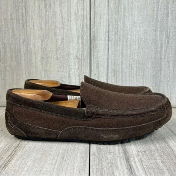 UGG Alder Espresso Brown Suede Leather Slip On Loafer Slipper Shoes Mens Size 9 - Picture 1 of 10